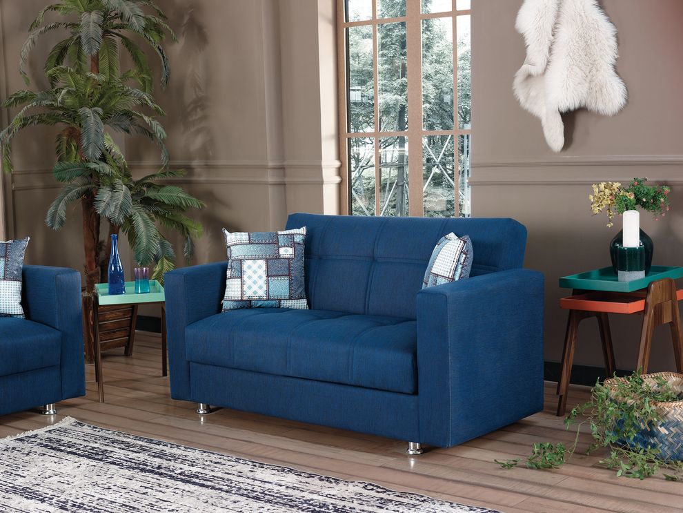Dark blue fabric loveseat / sofa bed by Empire Furniture USA