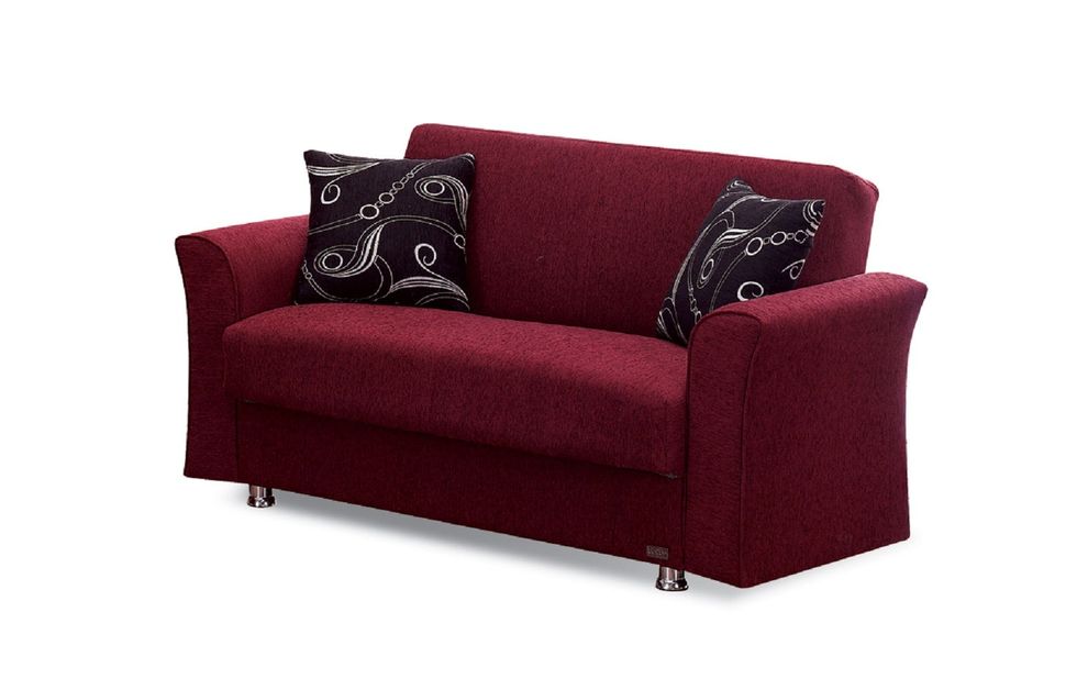 Deep burgundy chenille fabric sleeper loveseat by Empire Furniture USA
