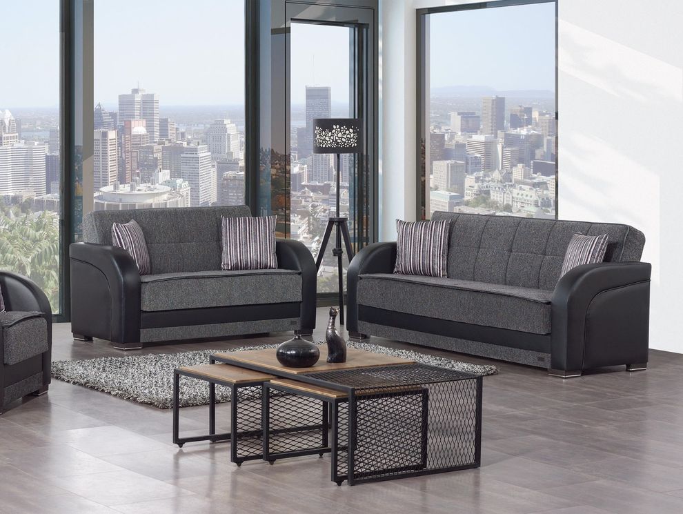 Asphalt gray casual sofa w/ storage and bed by Empire Furniture USA