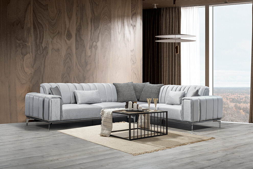 Light gray velvet contemporary sectional sofa by Empire Furniture USA
