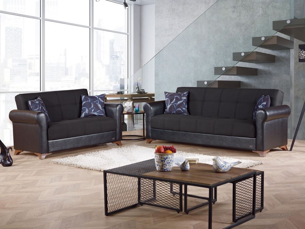 Espresso leatherette/fabric sofa bed by Empire Furniture USA