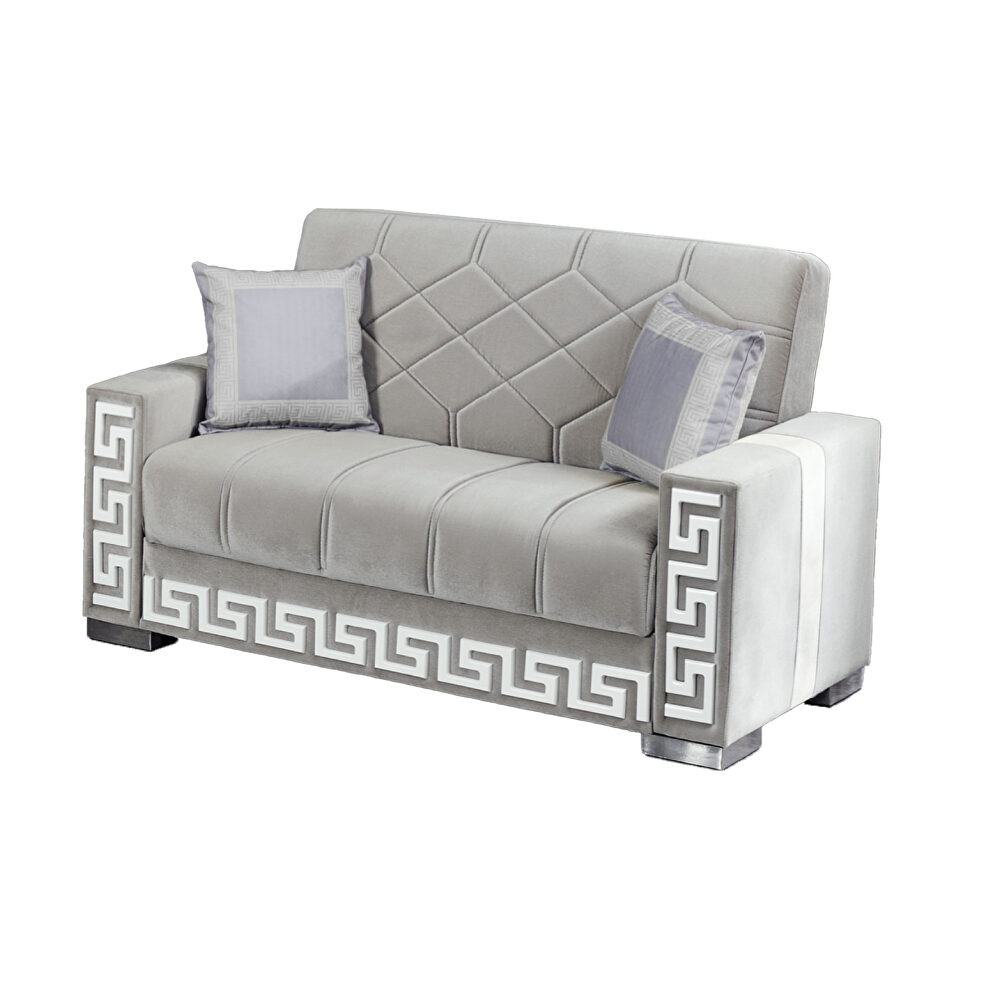 Gray microfiber loveseat w/ storage and bed by Empire Furniture USA