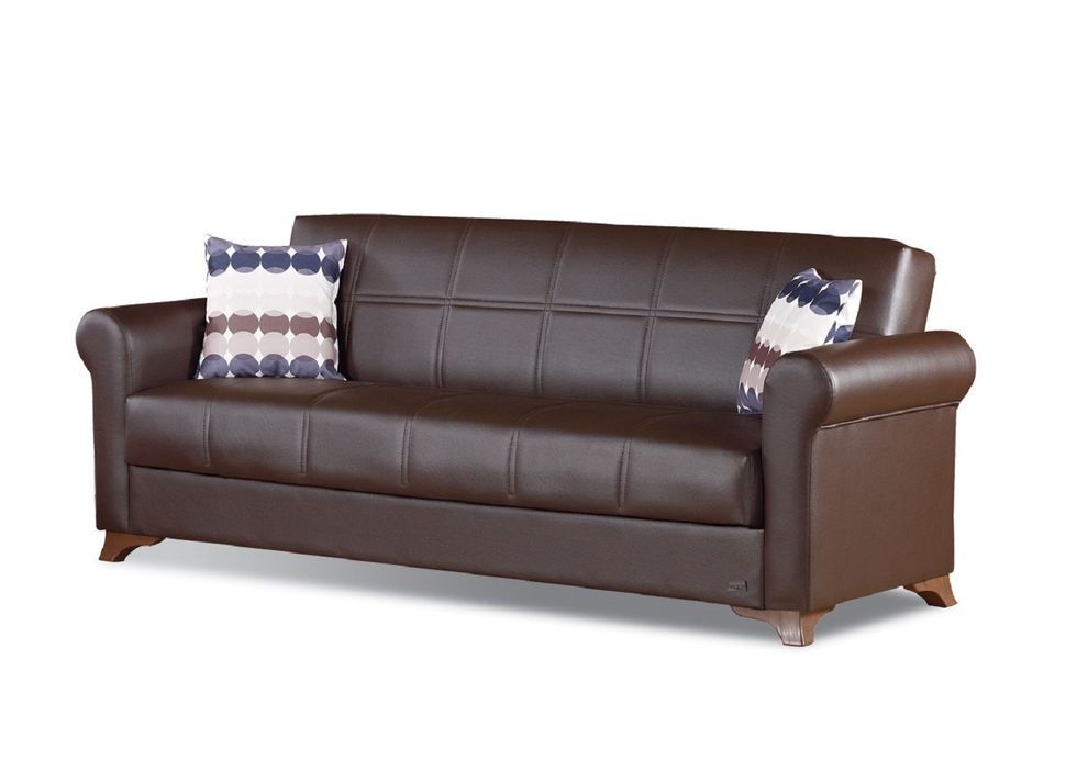 Versatile bycast chocolate sofa bed w/ storage by Empire Furniture USA