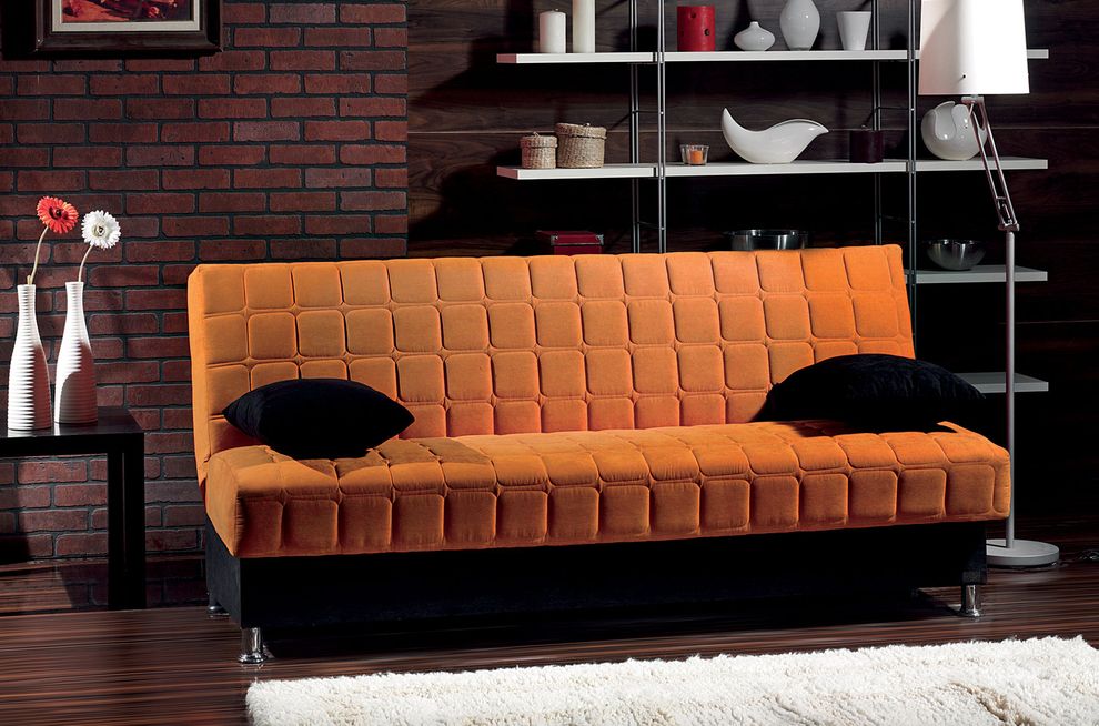 Orange/black microfiber sofa bed by Empire Furniture USA
