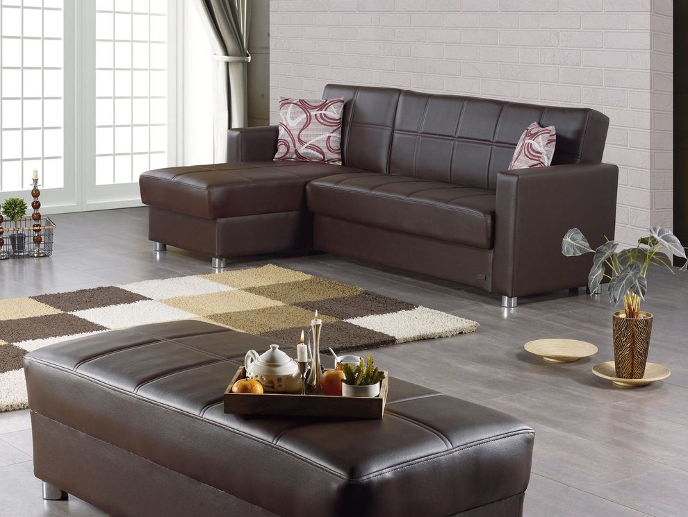 Dark brown modern sectional w/ storage and bed by Empire Furniture USA