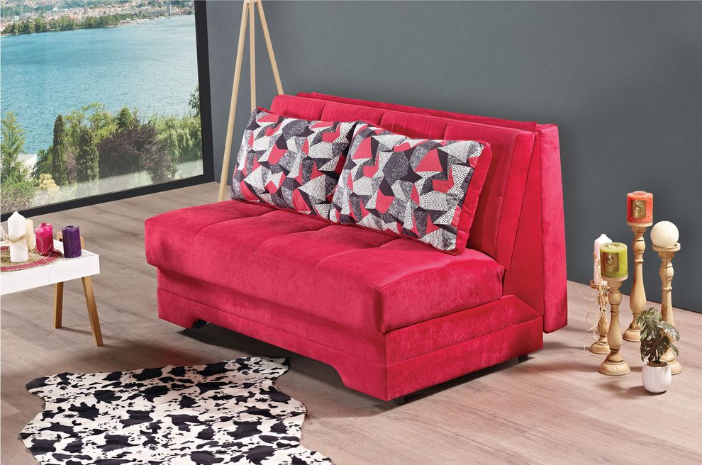 Pink chenille fabric sleeping loveseat w/ storage by Empire Furniture USA