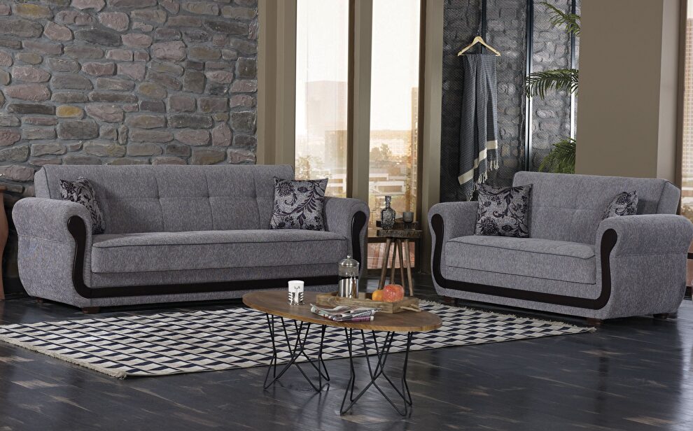 Light gray fabric sofa sleeper w/ storage by Empire Furniture USA
