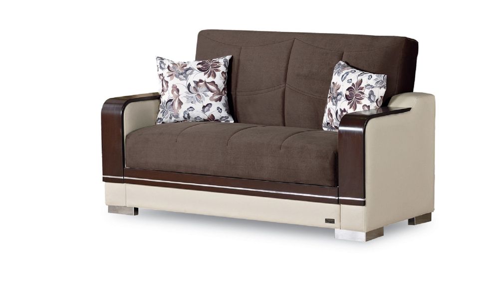 Two-toned fabric modern loveseat w/ storage by Empire Furniture USA