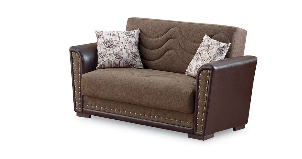 Sand brown casual loveseat / bed w/ storage by Empire Furniture USA