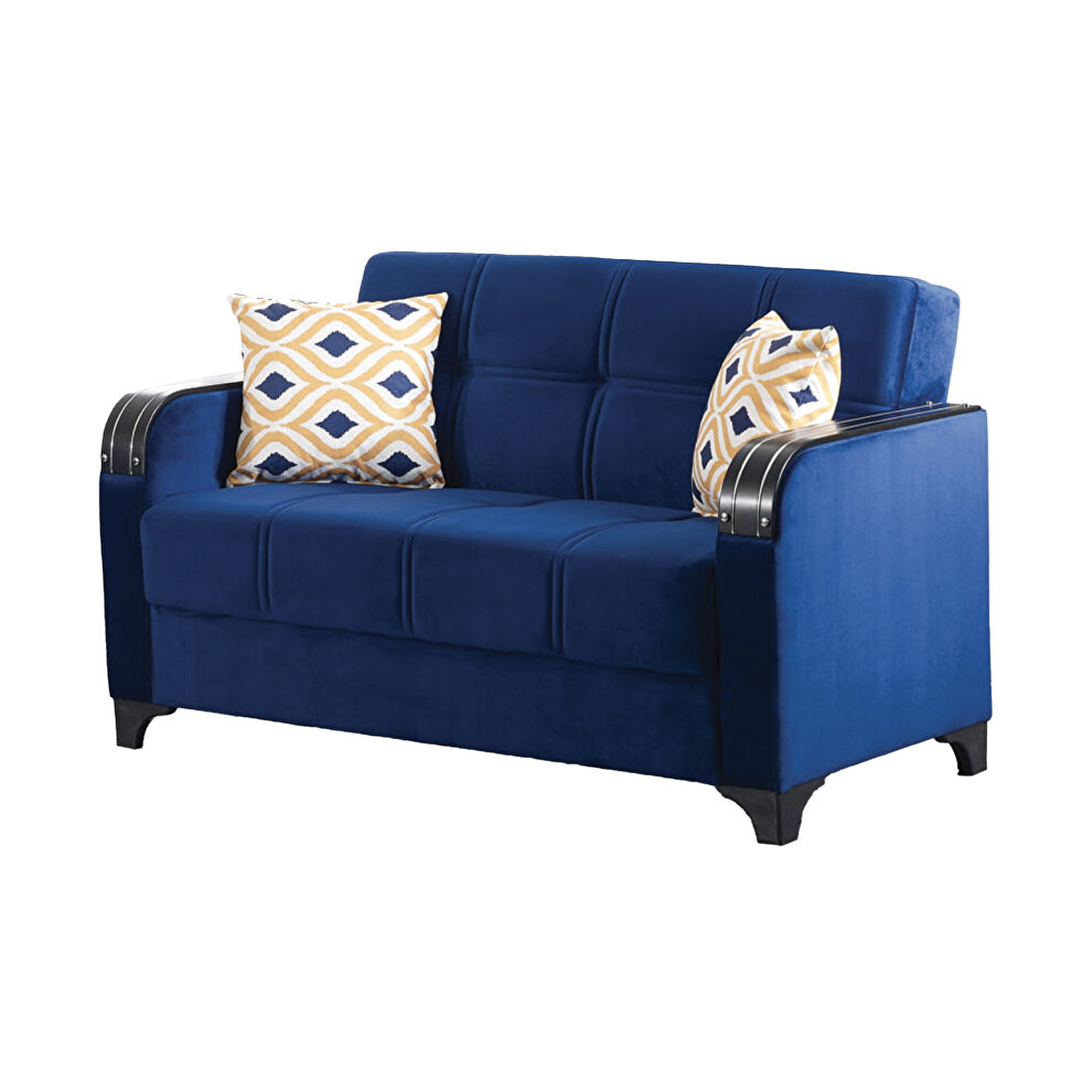 Blue microfiber stylish sleeper loveseat w/ storage by Empire Furniture USA