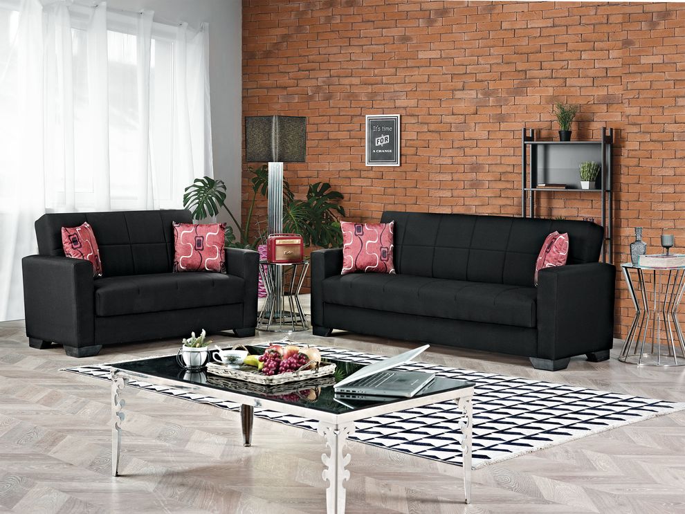 Black fabric sofa bed w/ storage by Empire Furniture USA