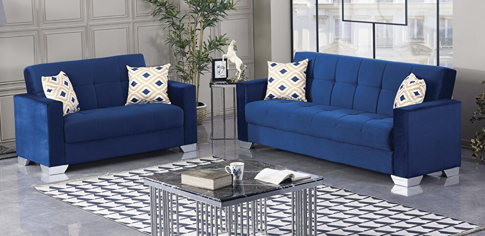 Blue fabric sofa bed w/ storage by Empire Furniture USA