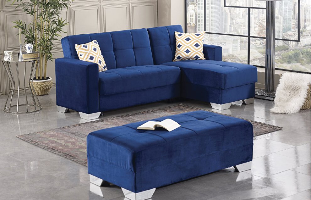 Blue microfiber sectional sofa w/ storage by Empire Furniture USA