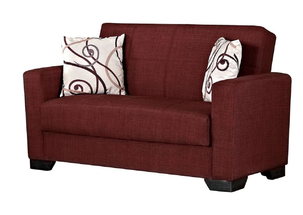 Burgundy fabric loveseat sofa bed w/ storage by Empire Furniture USA
