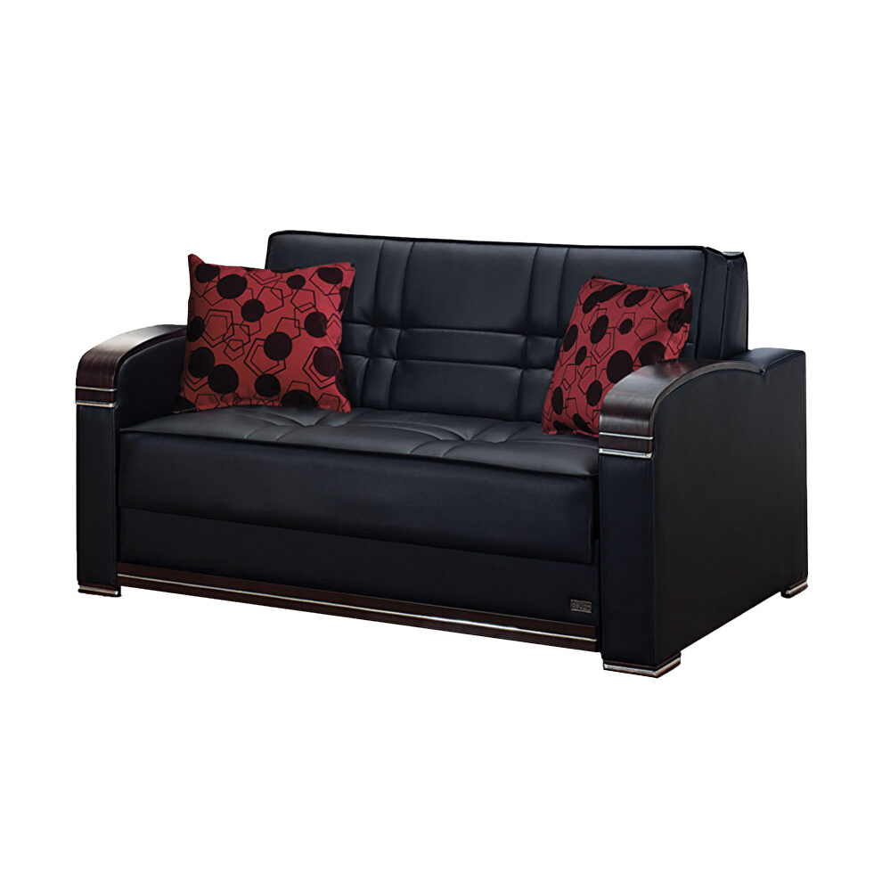Loveseat sofa bed in black leatherette by Empire Furniture USA