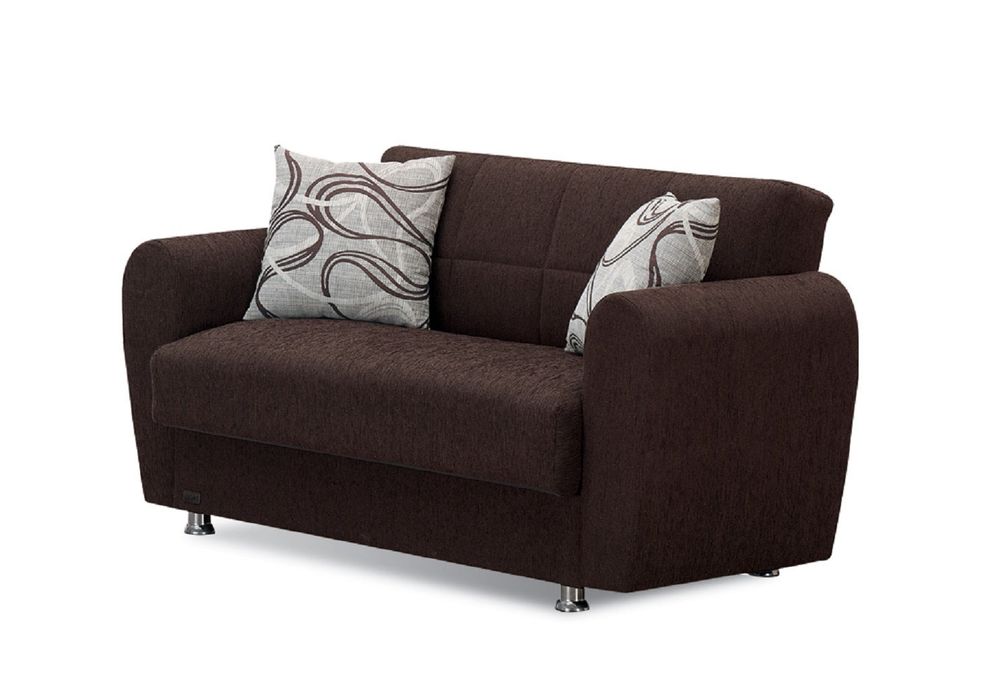 Chocolate brown fabric storage loveseat by Empire Furniture USA