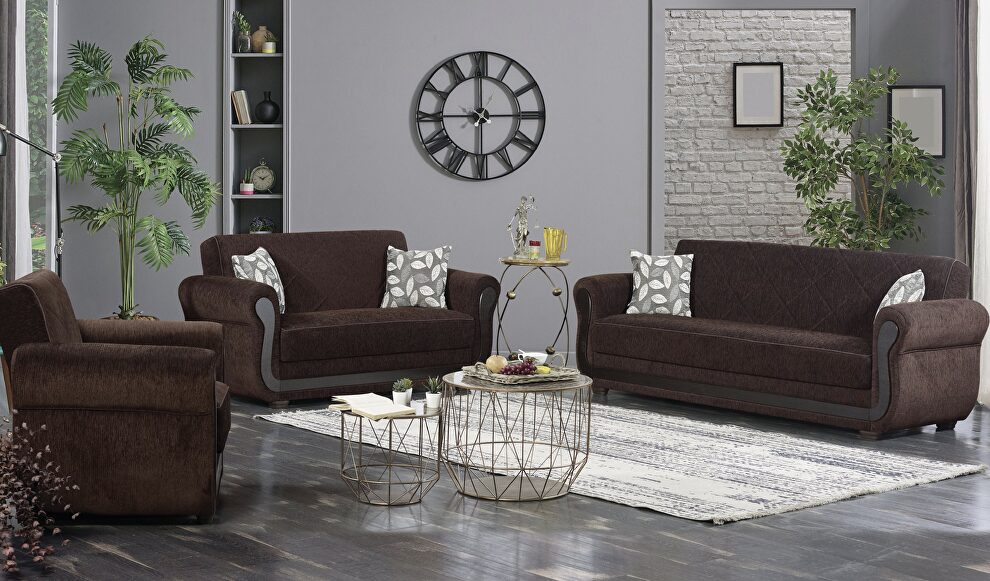 Wood accents coffee brown sofa / sofa bed by Empire Furniture USA