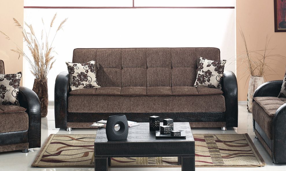 Rich bycast / brown fabric sofa bed by Empire Furniture USA
