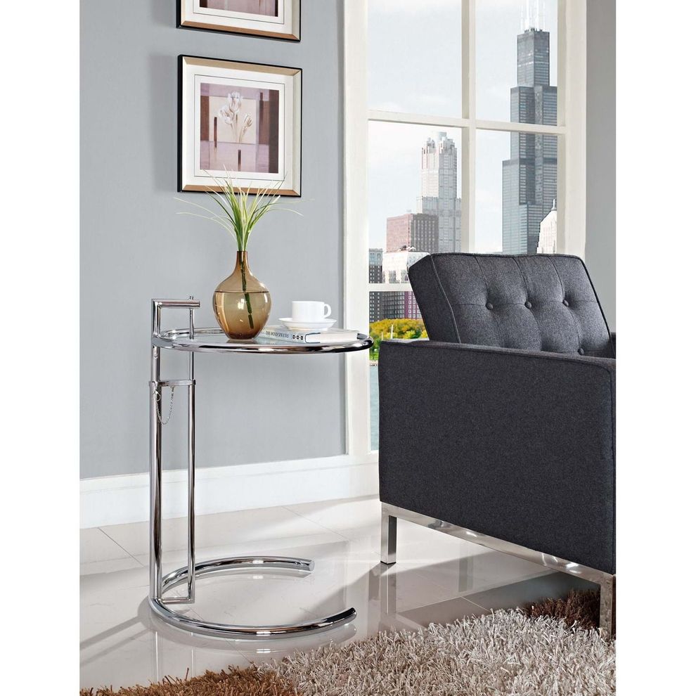 Gray chrome stainless steel end table in silver by Modway