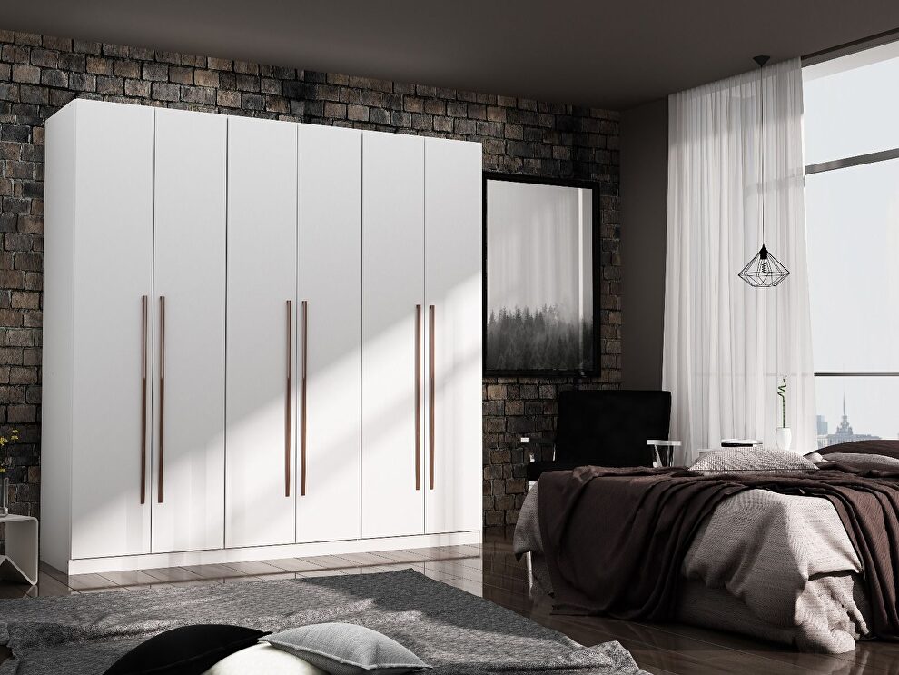 Modern freestanding wardrobe armoire closet in white by Manhattan Comfort