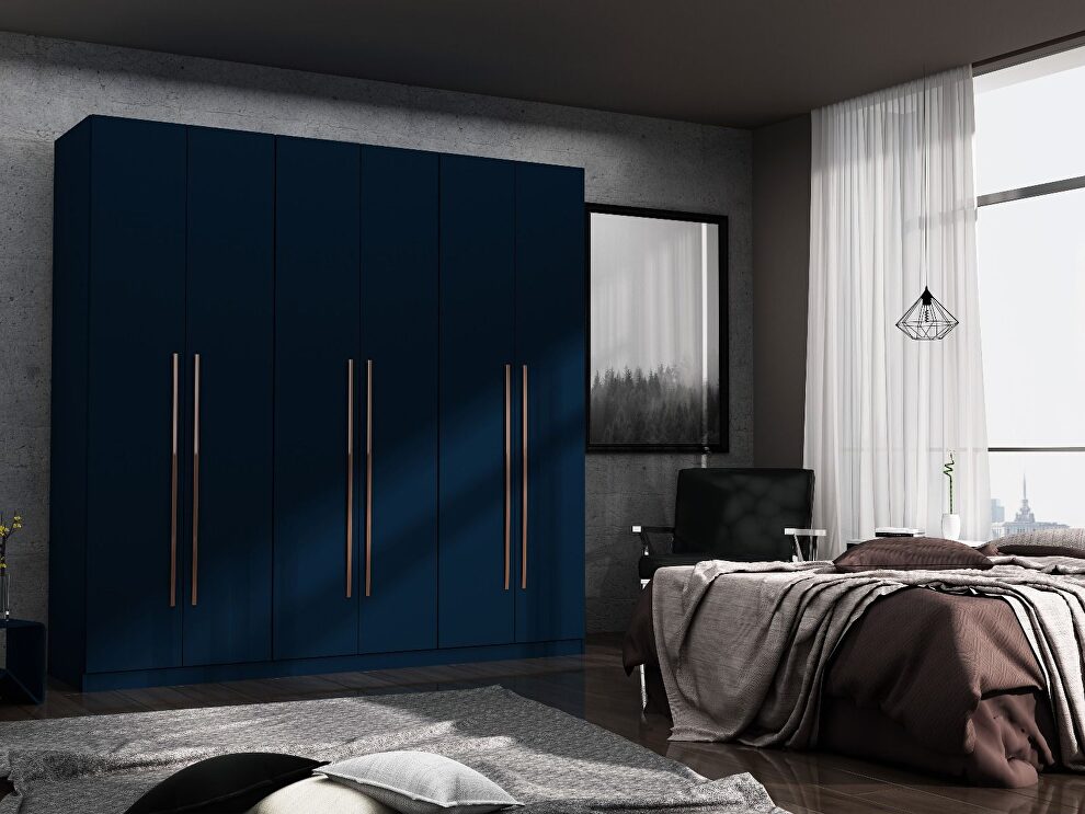 Modern freestanding wardrobe armoire closet in tatiana midnight blue by Manhattan Comfort