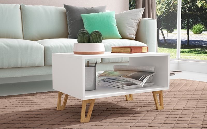 1- open cubby mid-century coffee table in white by Manhattan Comfort