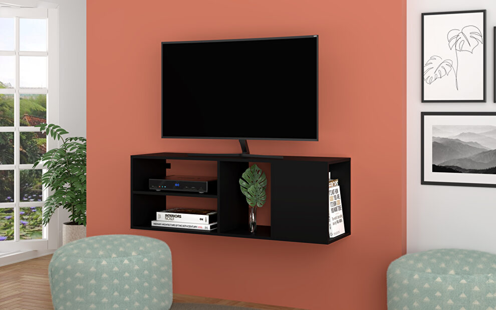 Floating entertainment center with 4 shelves in black by Manhattan Comfort
