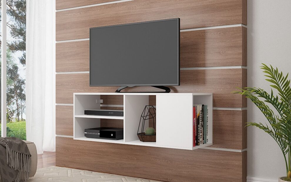 46 floating TV stand with 4 shelves in white by Manhattan Comfort