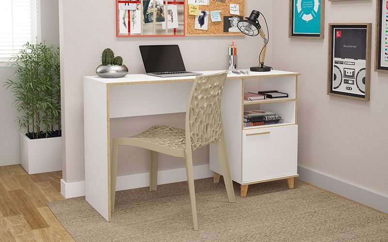 2-shelf mid-century office desk in white by Manhattan Comfort