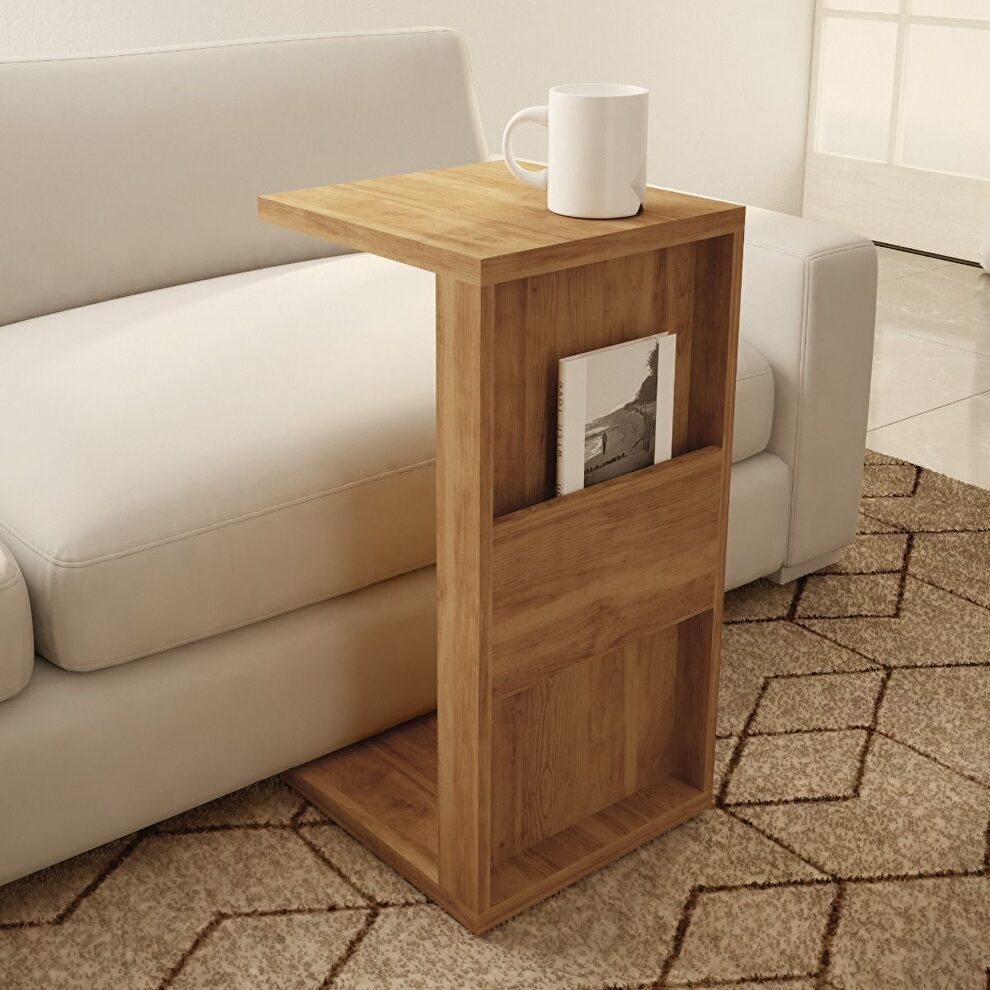 Modern end table with magazine shelf in nature by Manhattan Comfort