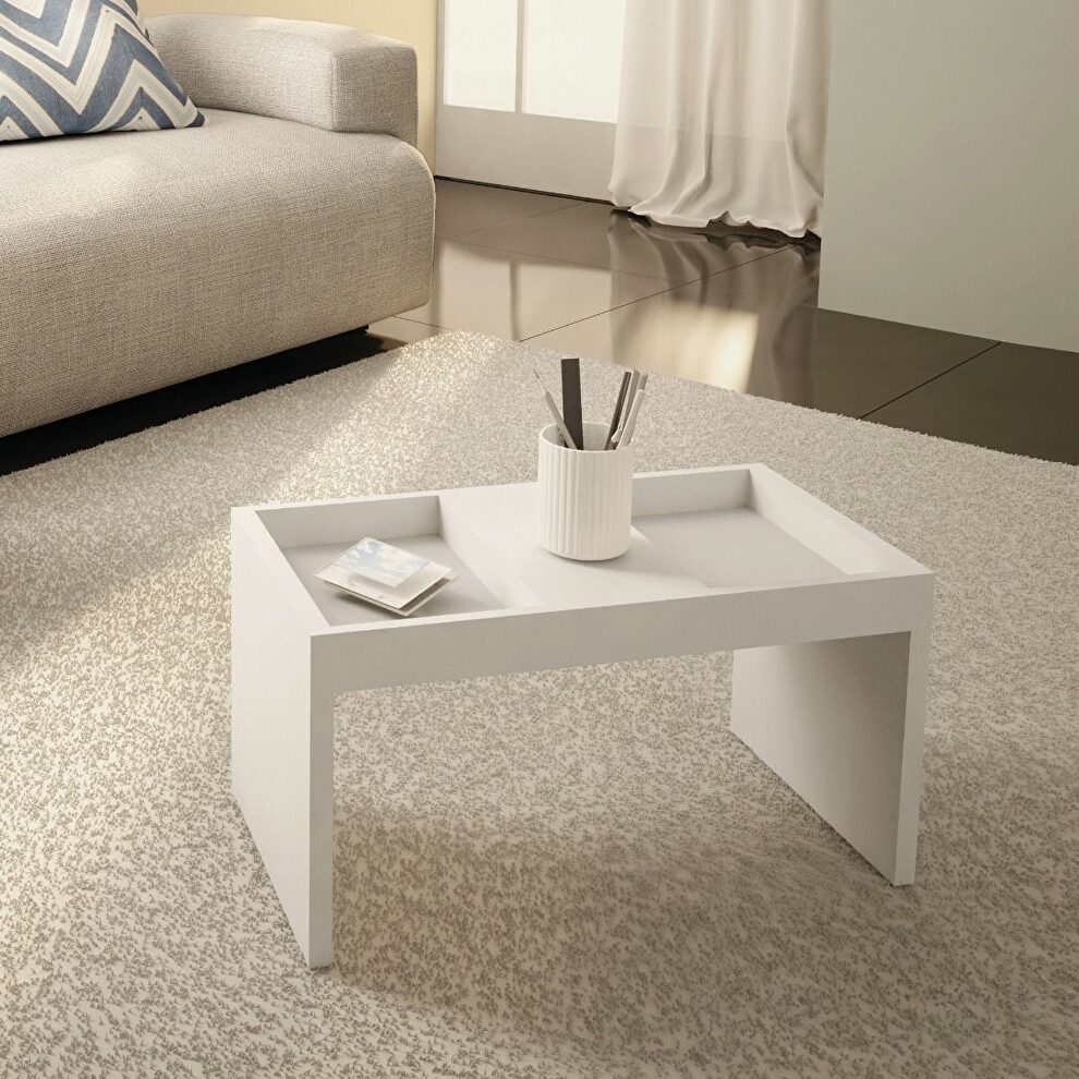 Modern coffee table with magazine shelf in white by Manhattan Comfort