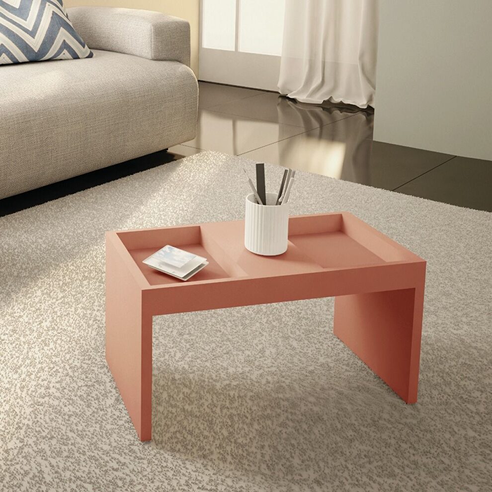 Modern coffee table with magazine shelf in ceramic pink by Manhattan Comfort