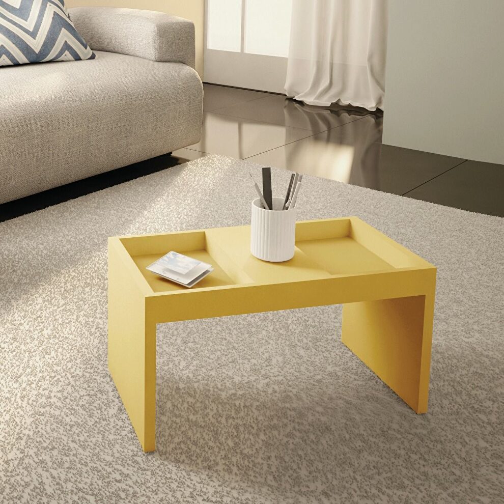 Modern coffee table with magazine shelf in yellow by Manhattan Comfort