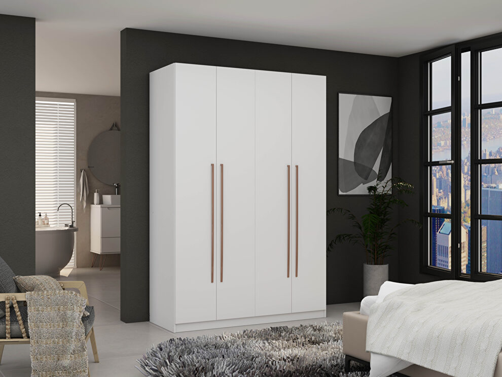 Modern 2-section freestanding wardrobe armoire closet in white by Manhattan Comfort