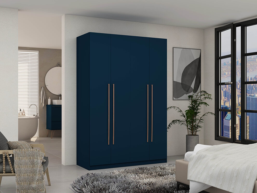 Modern 2-section freestanding wardrobe armoire closet in tatiana midnight blue by Manhattan Comfort
