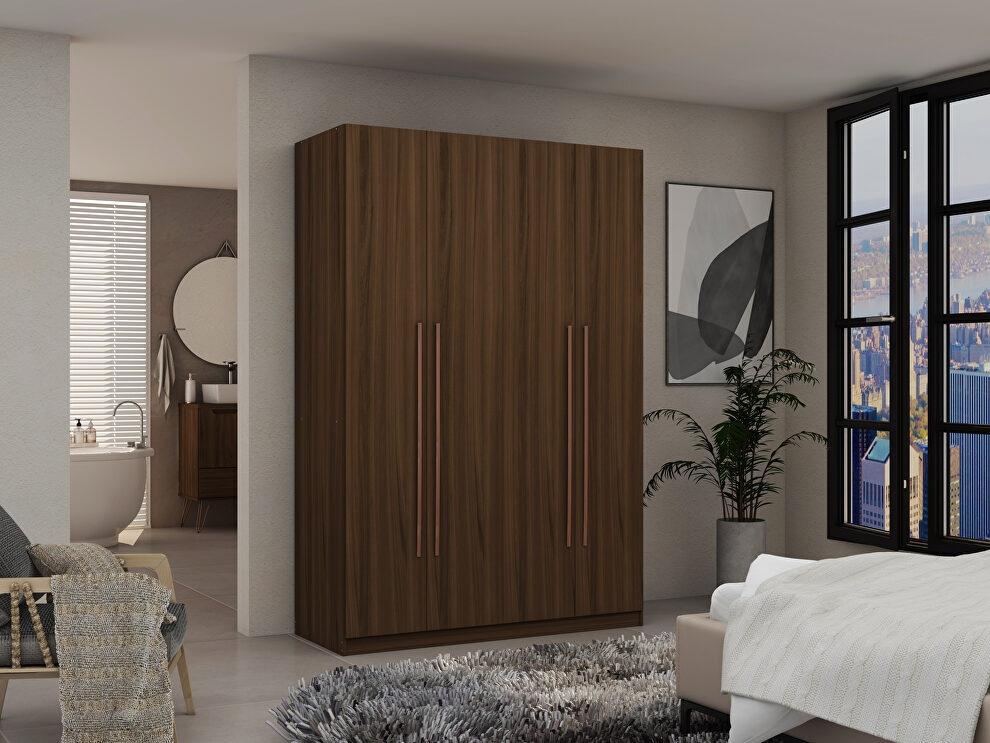 Modern 2-section freestanding wardrobe armoire closet in brown by Manhattan Comfort