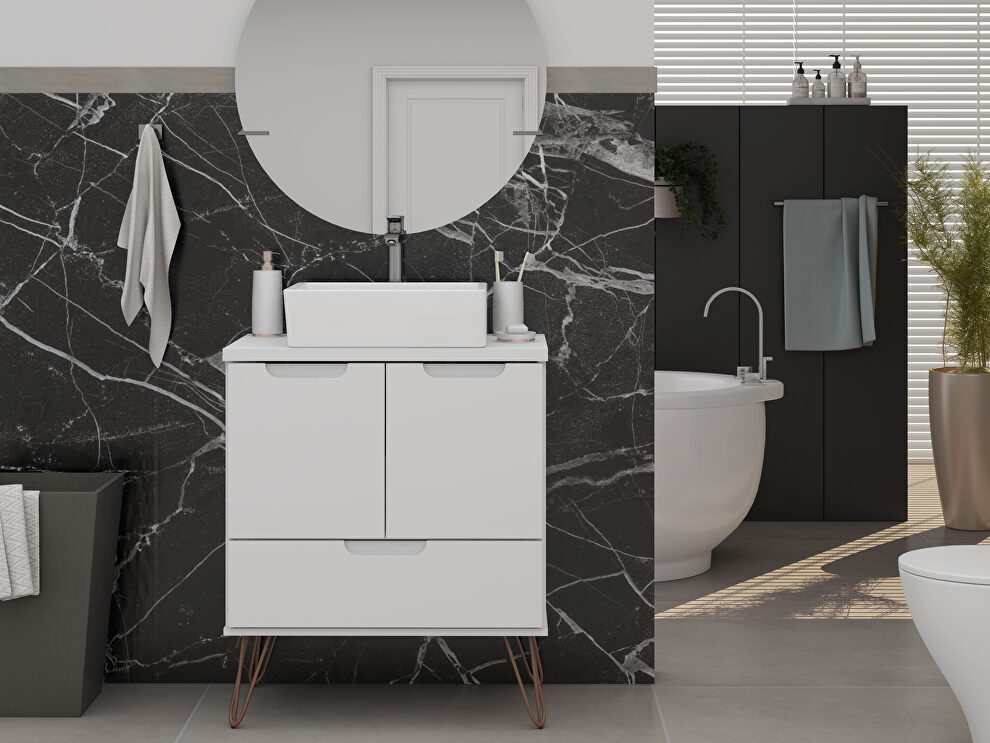 Bathroom vanity sink 1.0 with metal legs in white by Manhattan Comfort