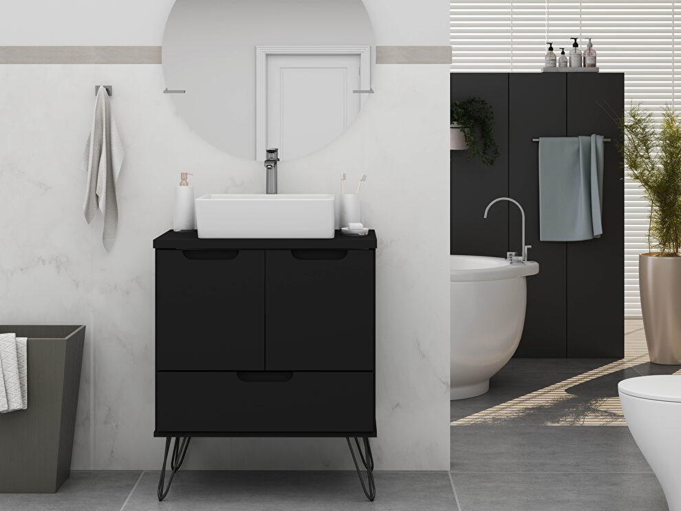 Bathroom vanity sink 1.0 with metal legs in black by Manhattan Comfort