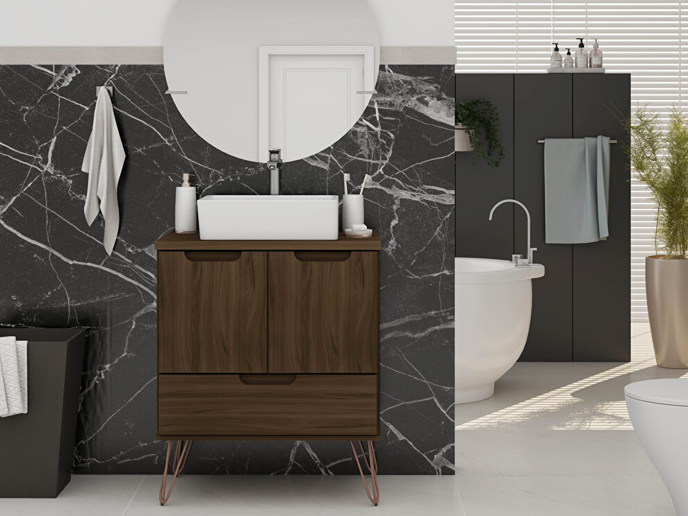 Bathroom vanity sink 1.0 with metal legs in brown by Manhattan Comfort