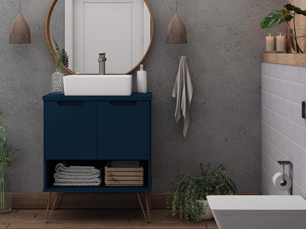 Bathroom vanity sink 2.0 with metal legs in tatiana midnight blue by Manhattan Comfort
