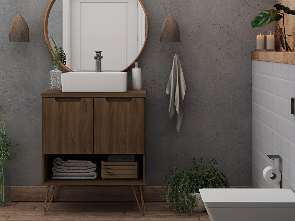 Bathroom vanity sink 2.0 with metal legs in brown by Manhattan Comfort