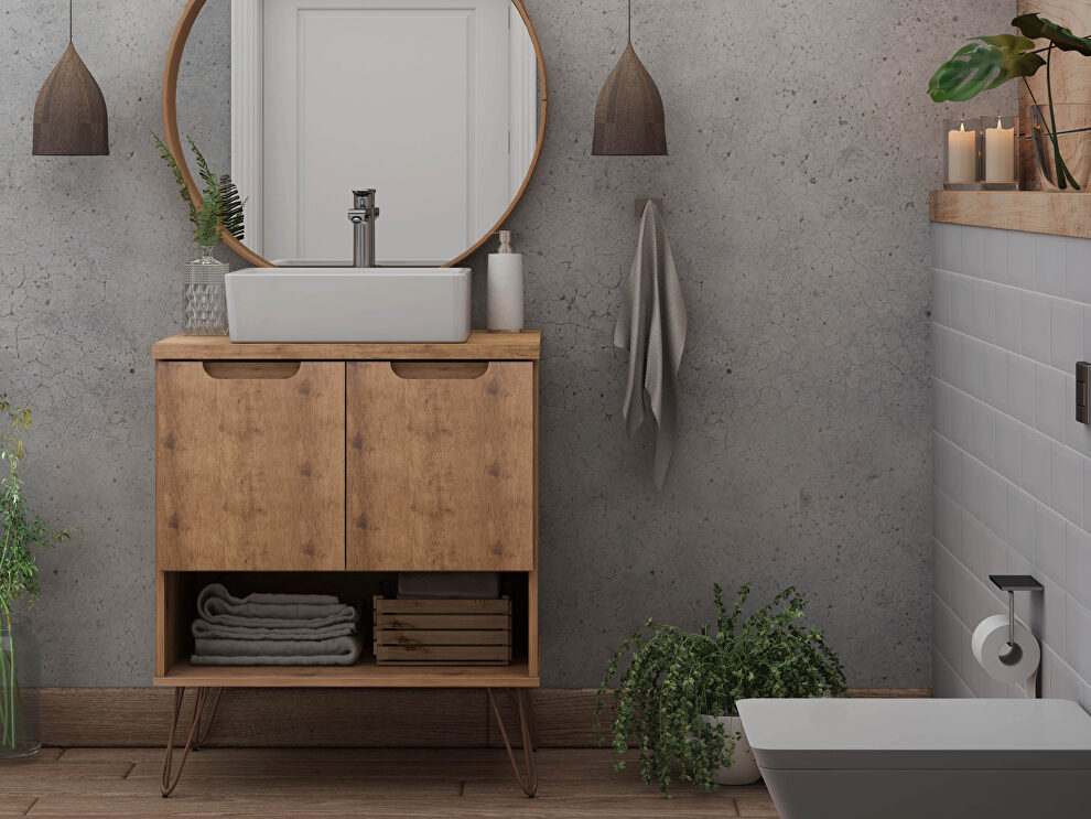 Bathroom vanity sink 2.0 with metal legs in nature by Manhattan Comfort