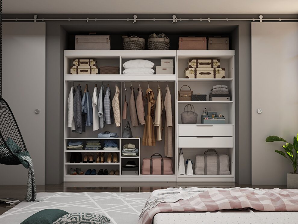 White 2-sectional open hanging module wardrobe closet by Manhattan Comfort