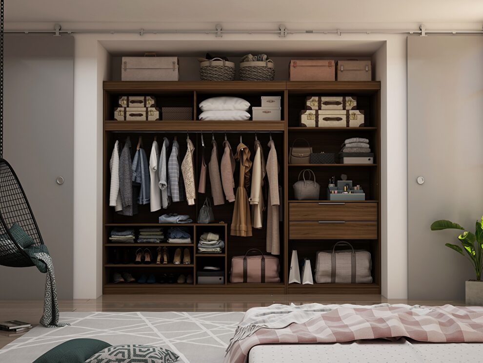 Brown 2-sectional open hanging module wardrobe closet by Manhattan Comfort