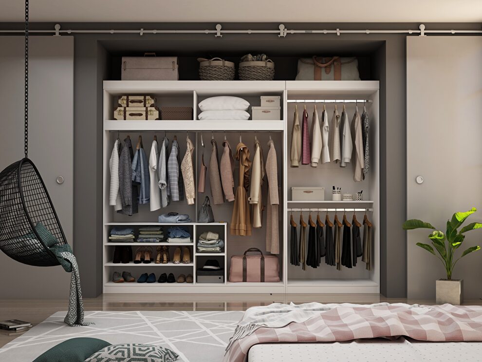 White 2-sectional open hanging module wardrobe closet by Manhattan Comfort