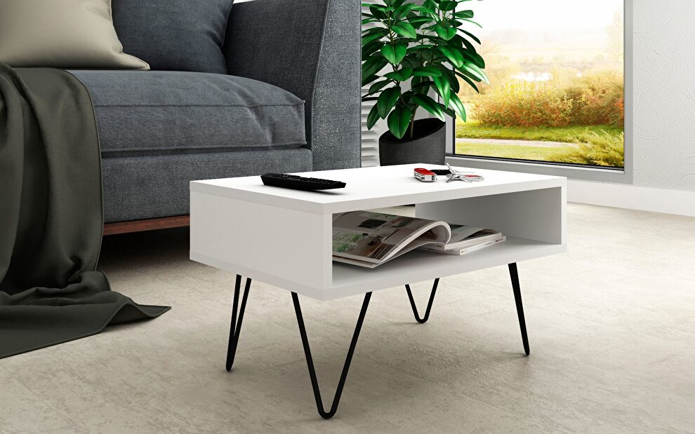Mid-century - modern 21.06 coffee table with 1 cubby in white by Manhattan Comfort