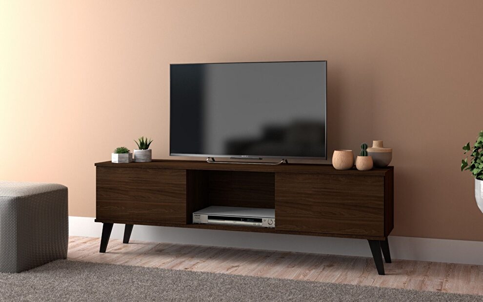 53.15 mid-century modern tv stand in nut brown by Manhattan Comfort