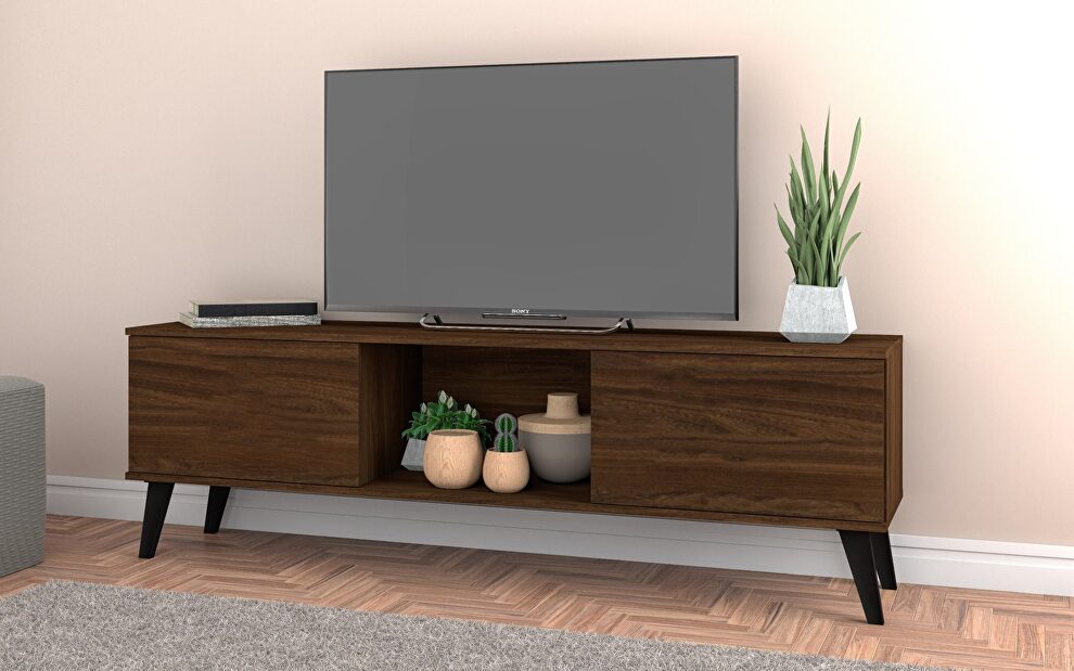 62.20 mid-century modern tv stand in nut brown by Manhattan Comfort