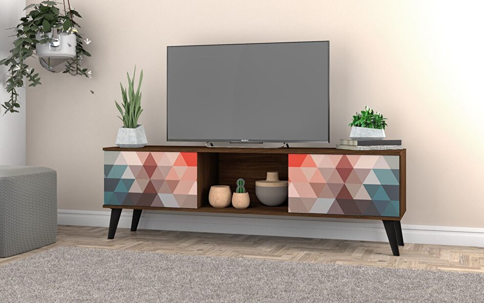 62.20 mid-century modern TV stand in multi color red and blue by Manhattan Comfort