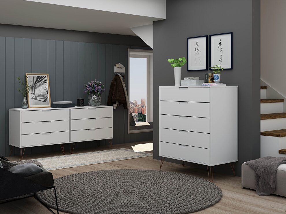 5-drawer and 6-drawer white dresser set by Manhattan Comfort